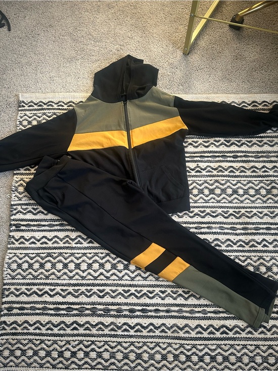 Boohoo Pants - Boohoo Black Track Jacket & Pants Set with Yellow and Olive Panels
